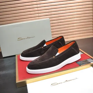 Santoni भूरा नारंगी सूड ऊपरी सफेद कंट्रास्ट सोल लोअफर