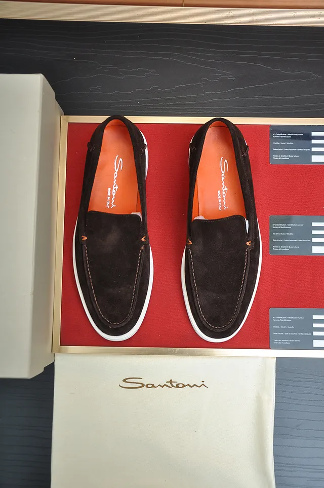Santoni Brown Orange Suede Upper White Contrast Sole Loafer 5