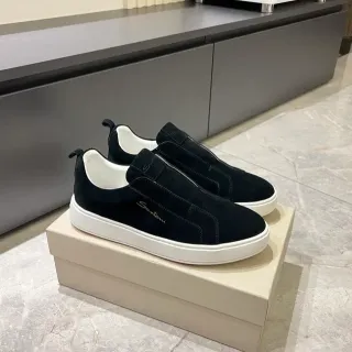 Santoni Slip-On Sneaker Black White Suede Upper Sneakers
