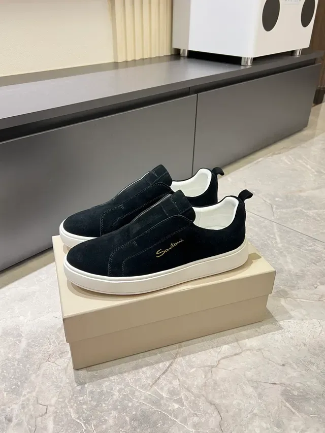 Santoni Slip-On Sneaker Black White Suede Upper Sneakers 5