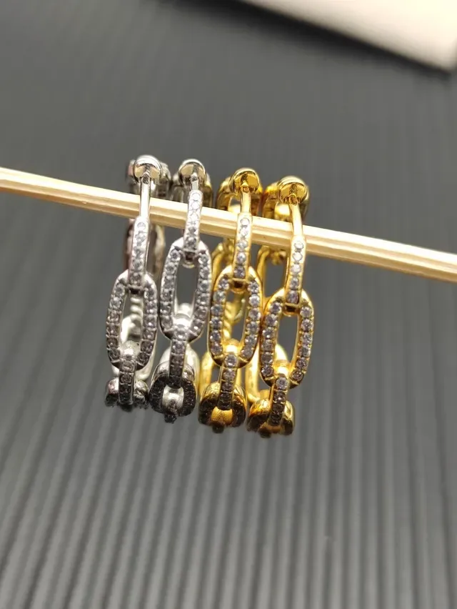 Silver and Gold Chain-Link Pavé Hoop Earrings 6