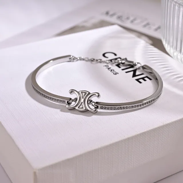 Silver and Gold Logo Motif Pavé Crystal Bangle Bracelets 3