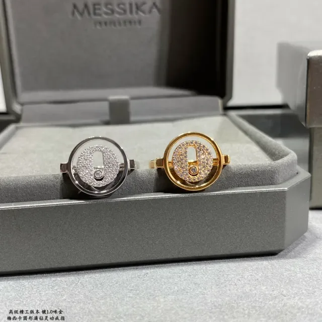Silver and Gold Tone Rotating Bezel Pavé Stone Rings 2