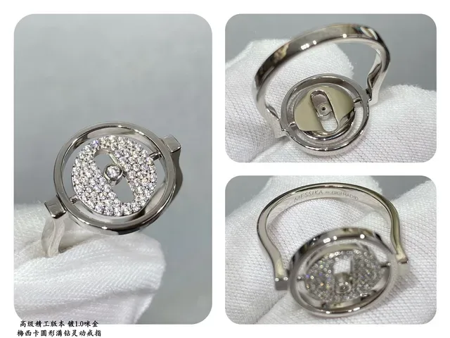 Silver and Gold Tone Rotating Bezel Pavé Stone Rings 5
