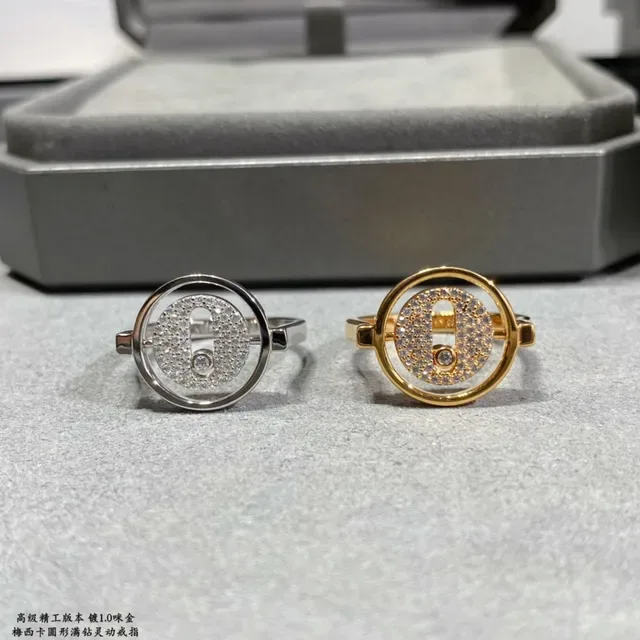 Silver and Gold Tone Rotating Bezel Pavé Stone Rings 7