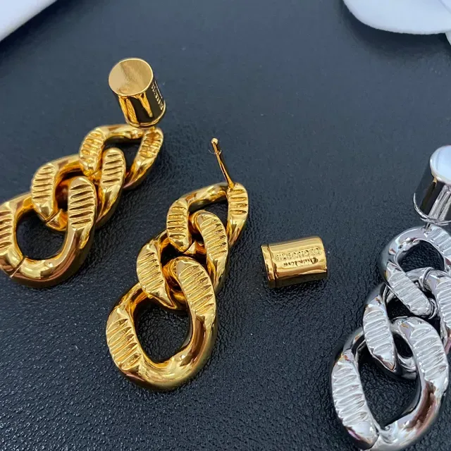 Silver and Gold Twisted Link Chain Drop Earrings 2