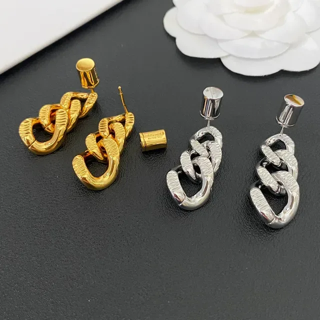 Silver and Gold Twisted Link Chain Drop Earrings 3