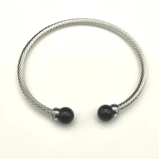 Pulsera Cable Retorcido Plateado Negro Cápsulas Esféricas