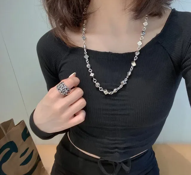 Silver Chain Floral Charms Necklace 2
