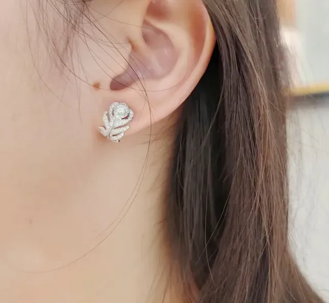 Silver Floral Pavé-Set Hinged Lever-Back Earrings 8