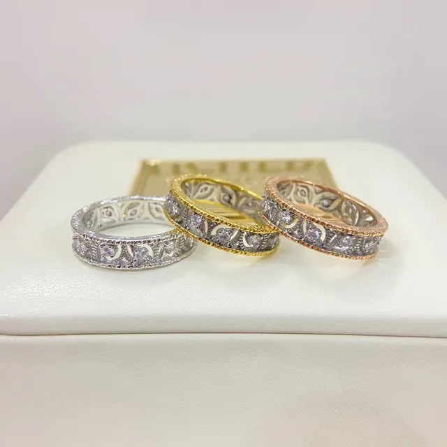 Silver Gold Filigree Openwork Pavé-Set Stones Ring 2