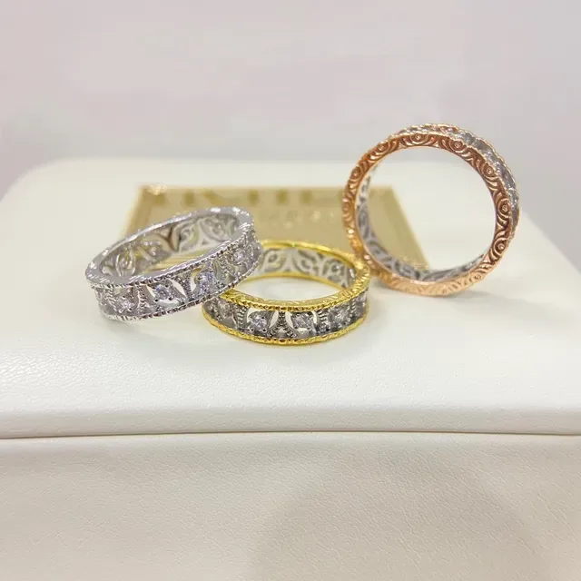 Silver Gold Filigree Openwork Pavé-Set Stones Ring 3