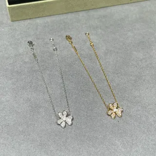 Silver Gold Floral Pendant Pavé-Set Stones Necklace