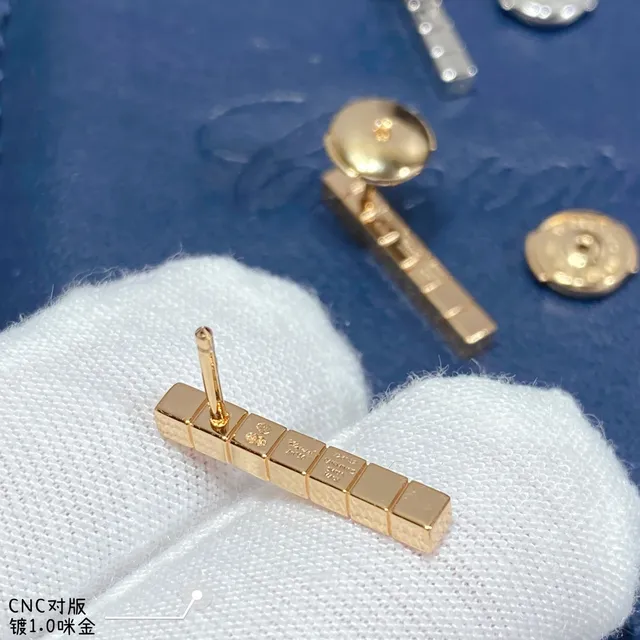 Silver Gold Geometric Bar Pave-Set Stones Earrings 2