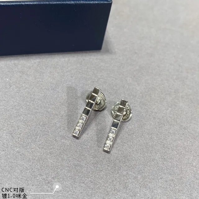 Silver Gold Geometric Bar Pave-Set Stones Earrings 3