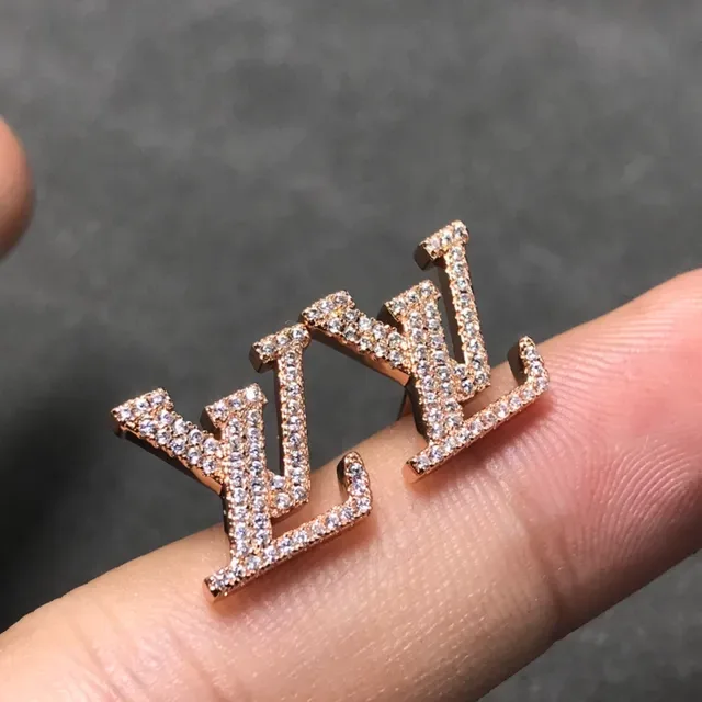 Silver Gold Pavé-Set Letter-Shaped Earrings 3
