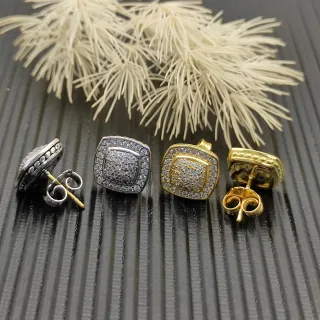 রুপো সোনা Square Face Pave-Set Stones ইয়াররিংস