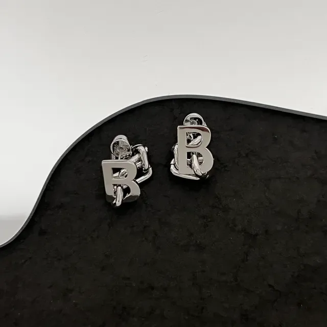 Silver Letter B Chain Drop Earrings 3