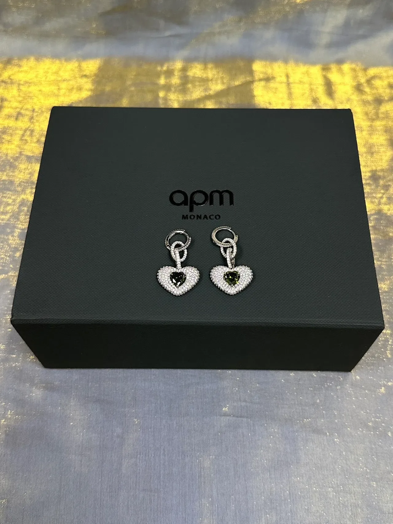 Silver Navy Heart-Shaped Pavé-Set Earrings 2