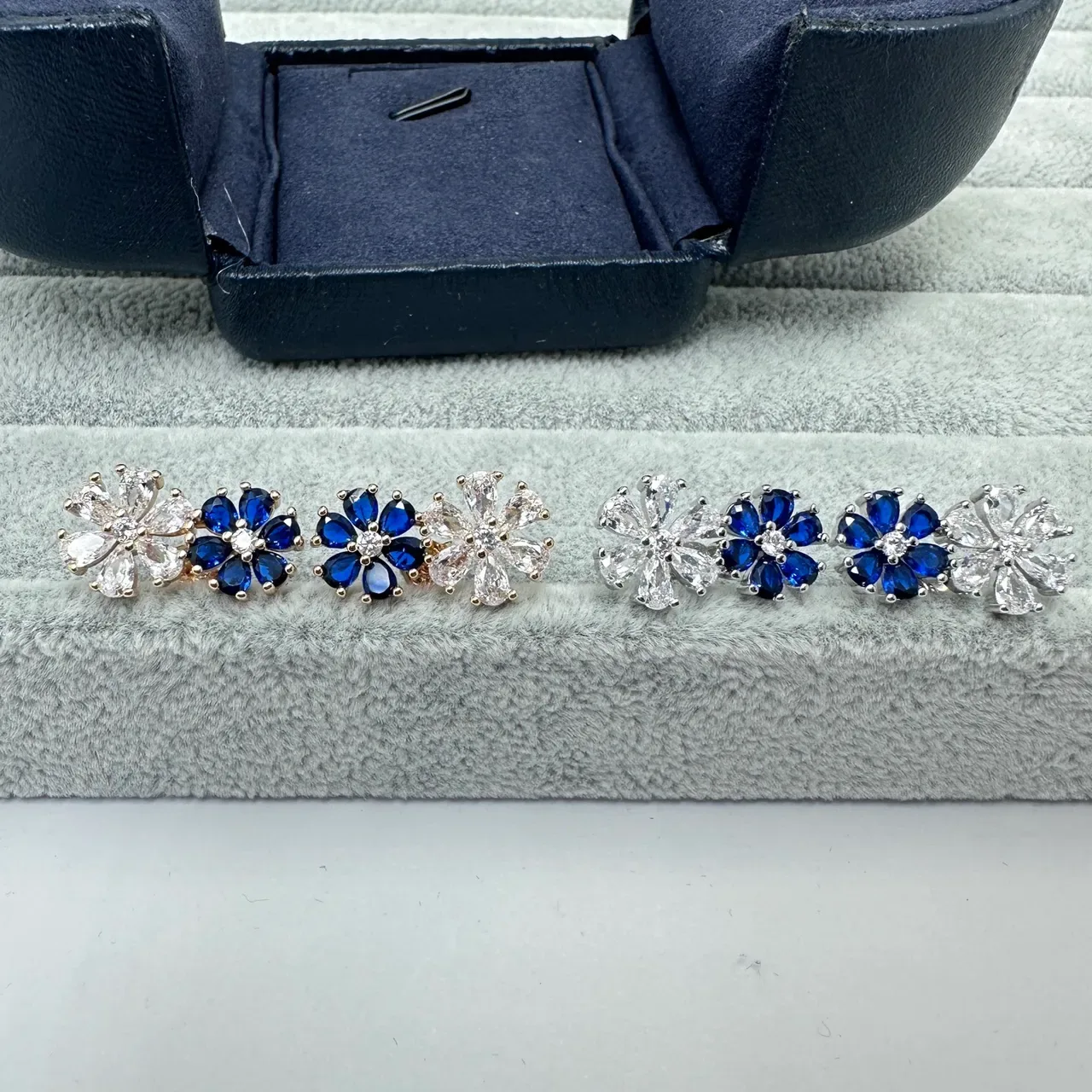 Silver Pink Flower-Shaped Multi-Stone Earrings 6