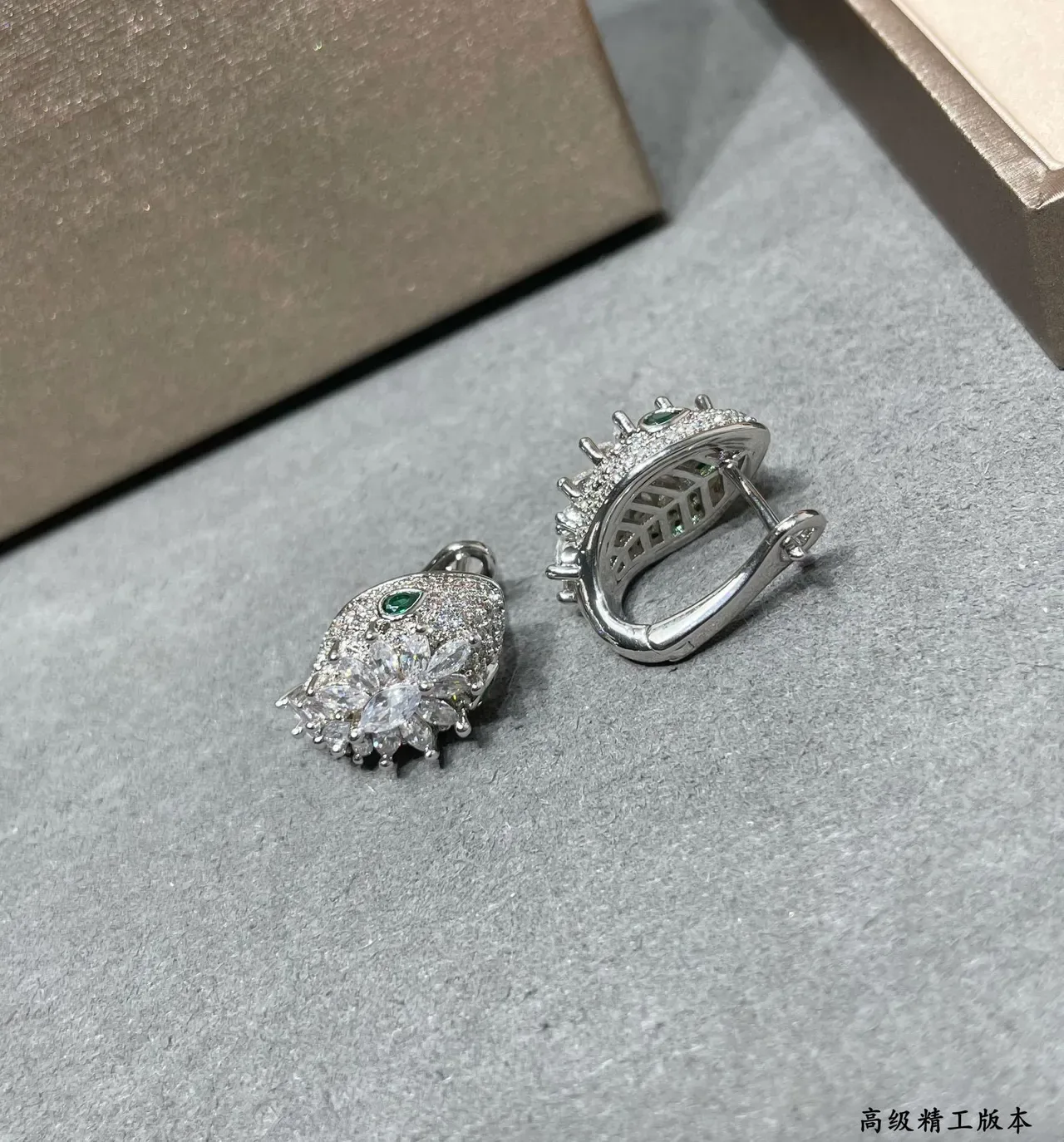 Silver Red Floral Cluster Pavé-Set Clear Stones Earrings 5
