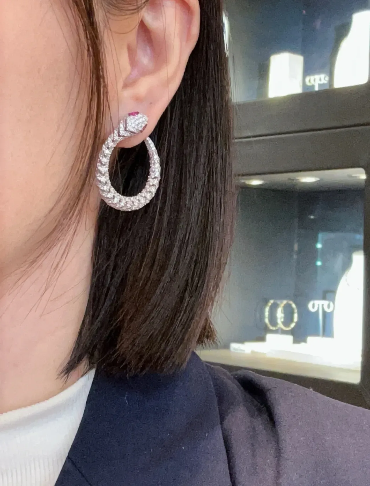 Silver Red Pavé-Set Hoop Snakehead Terminals Earrings 3