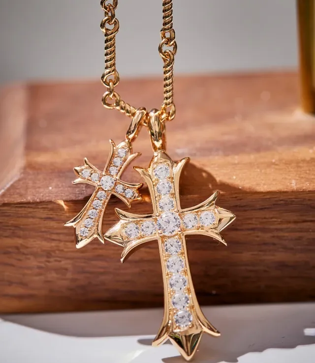 Silver-Tone Double Cross Pavé Crystal Necklace 8