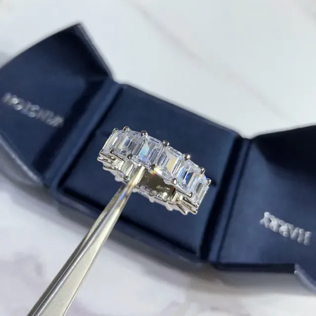 Silver-Tone Emerald-Cut Multi-Stone Channel-Set Eternity Ring 2