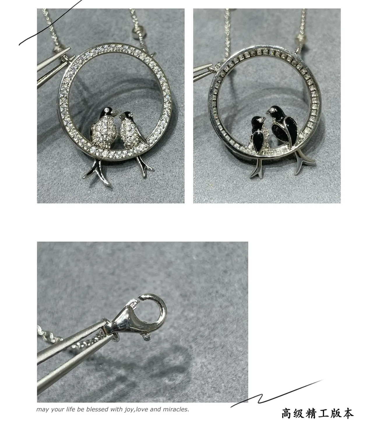 Silver-Tone Pavé Bird Circle Pendant Necklace 4