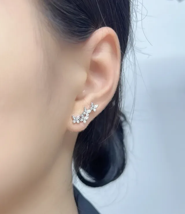 Silver-Tone Pave Butterfly Vine Stud Earrings 3