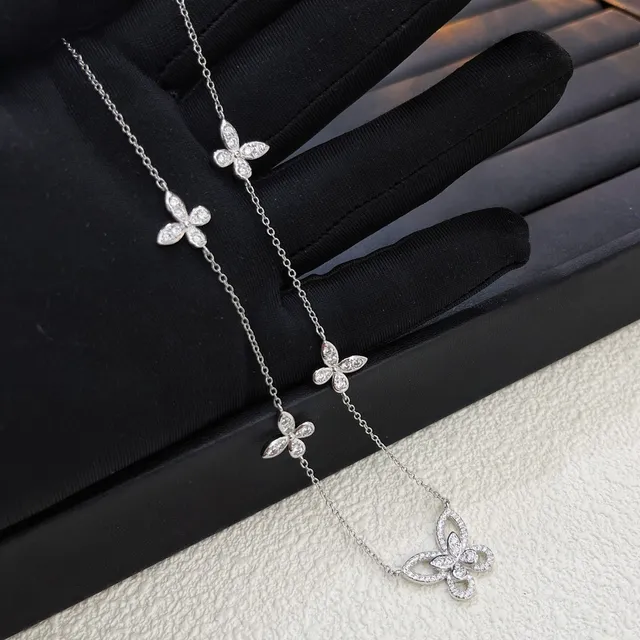 Silver-Tone Pavé Multi-Floral Motif Necklace 2