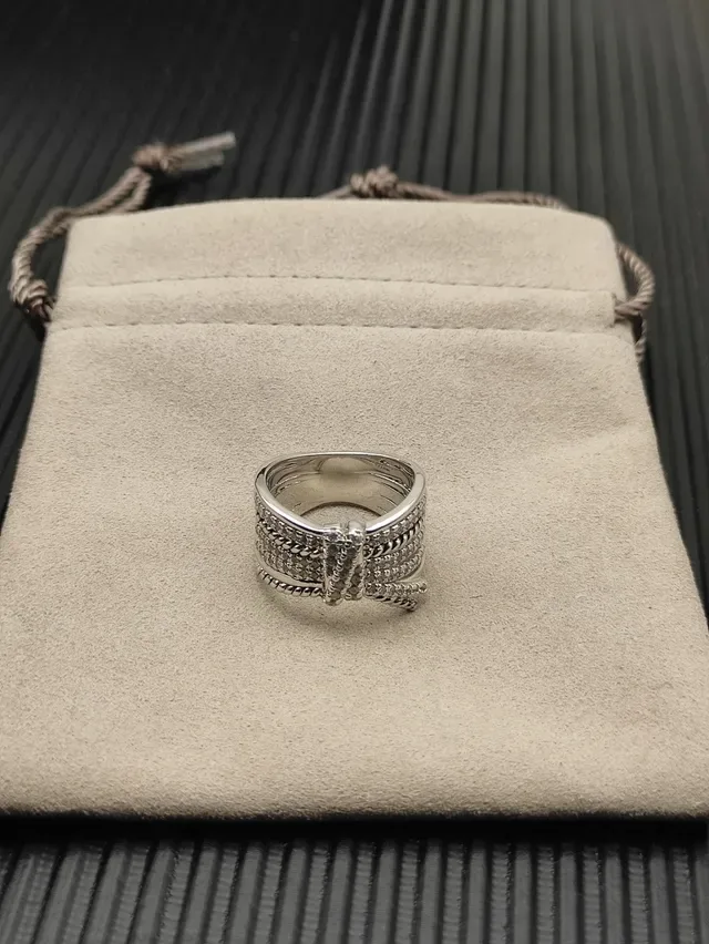 Silver-Tone Pavé-Set Rope-Textured Multi-Band Stackable Ring 6