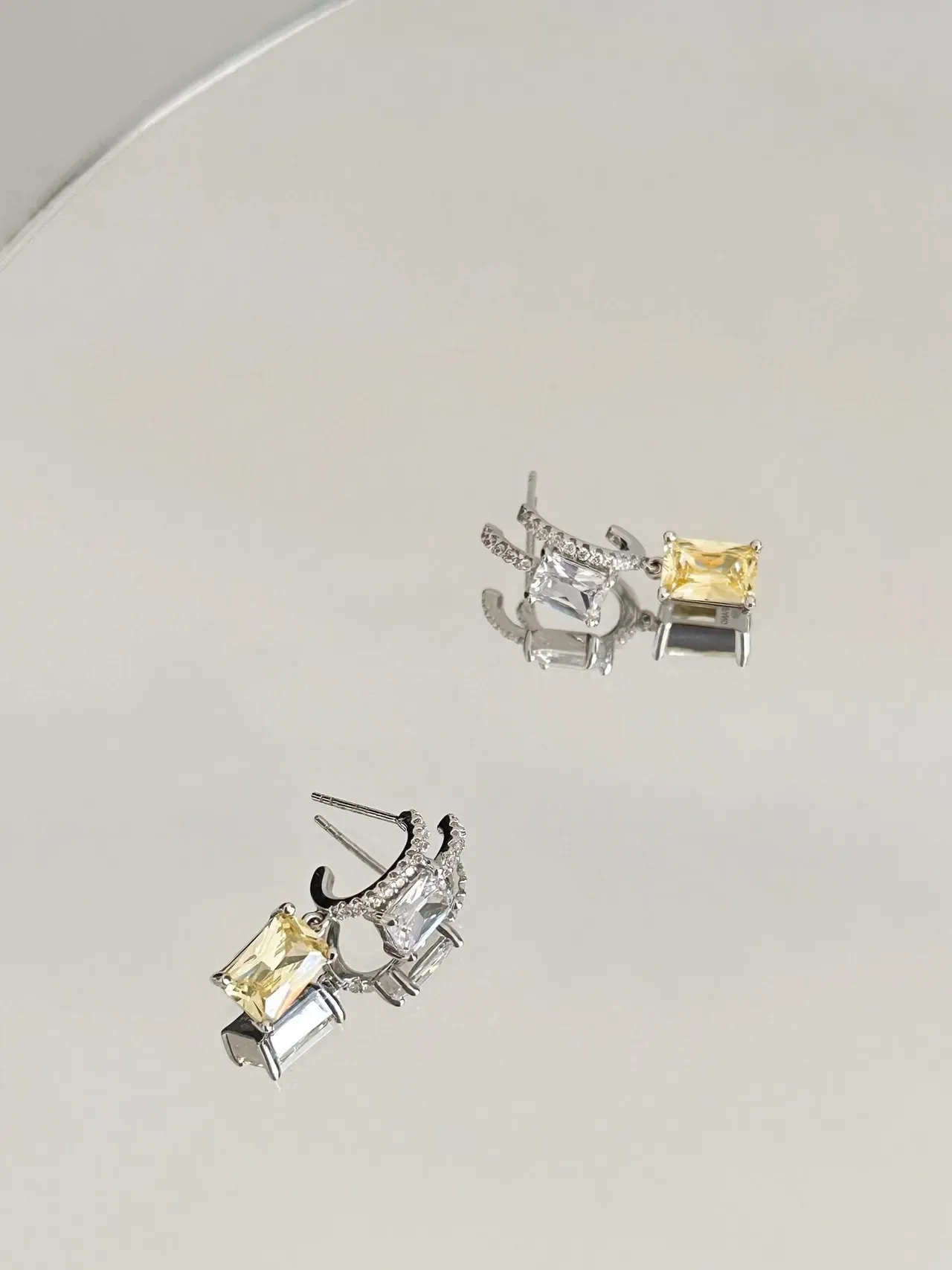 Silver-Tone Rectangular Gemstone Dangling Earrings 4