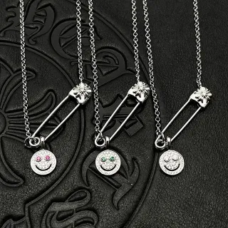 Silver-Tone Safety-Pin Smiley Face Pendant Necklaces