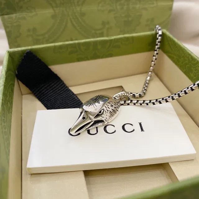 Silver-Toned Bird Head Pendant Box Chain Necklace 5
