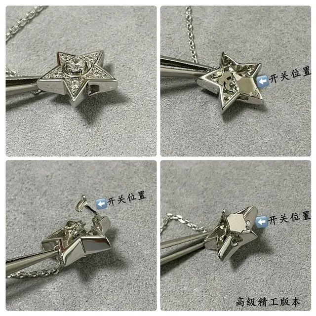 Colar com pingente de estrela e cristal tom prateado e corrente longa 5