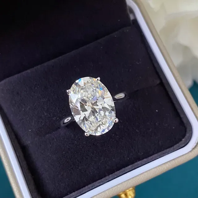 Anillo plata blanco piedra ovalada solitaria cuatro garras 7