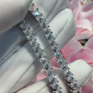 Silver White Oval-Cut Stones Prong-Set Bracelet