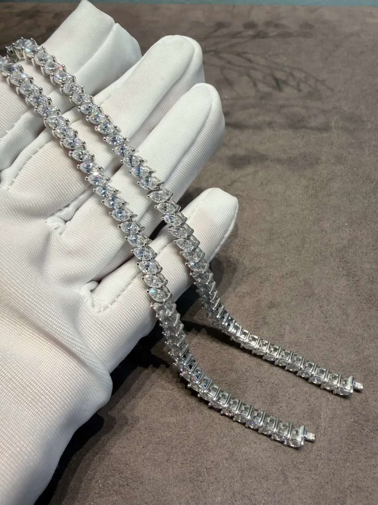 Silver White Oval-Cut Stones Prong-Set Bracelet 2