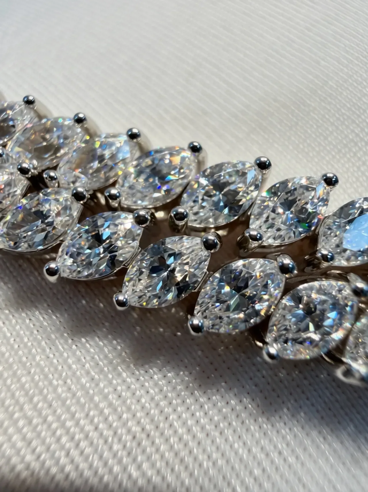 Silver White Oval-Cut Stones Prong-Set Bracelet 6