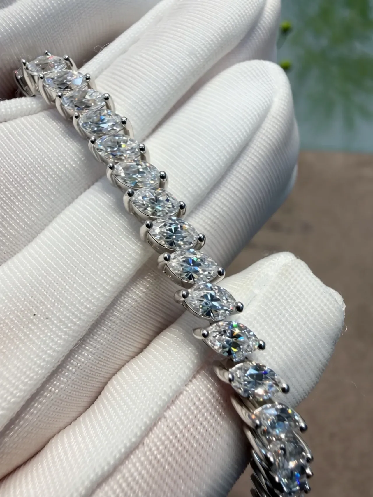 Silver White Oval-Cut Stones Prong-Set Bracelet 7