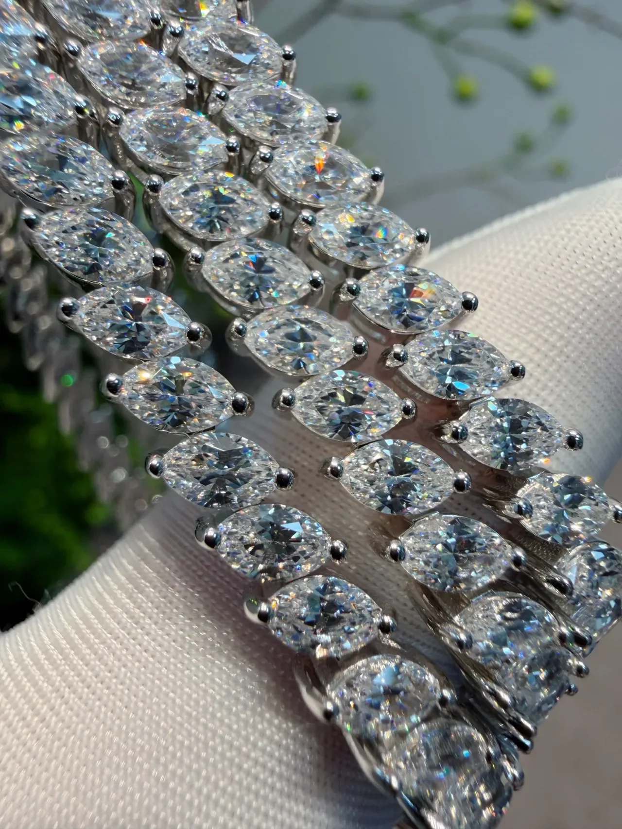 Silver White Oval-Cut Stones Prong-Set Bracelet 8