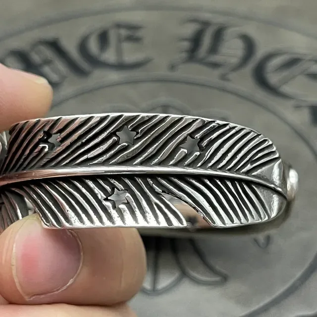 Star and Feather Motif Silver Cuff Bracelet 3