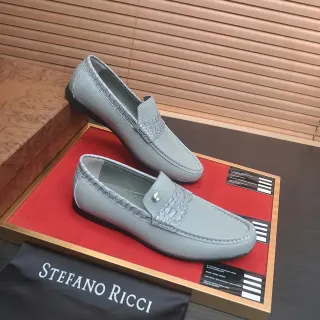 Stefano Ricci Mocassins Cinza Claro com Embossado Crocodilo e Tira