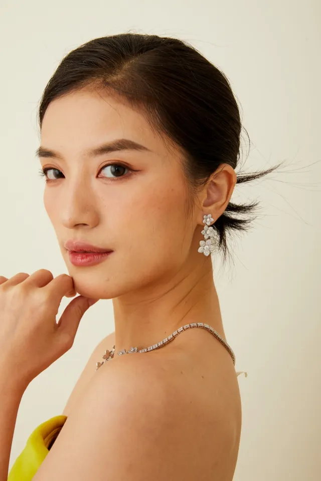 Triple-Flower Pavé Drop Earrings 3