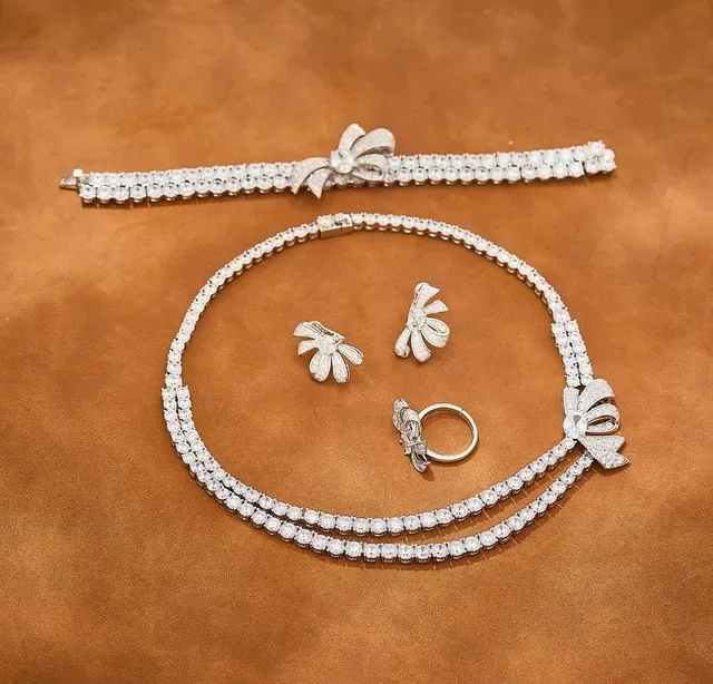 Triple-Row Pavé Crystal Bow Choker Necklace 2