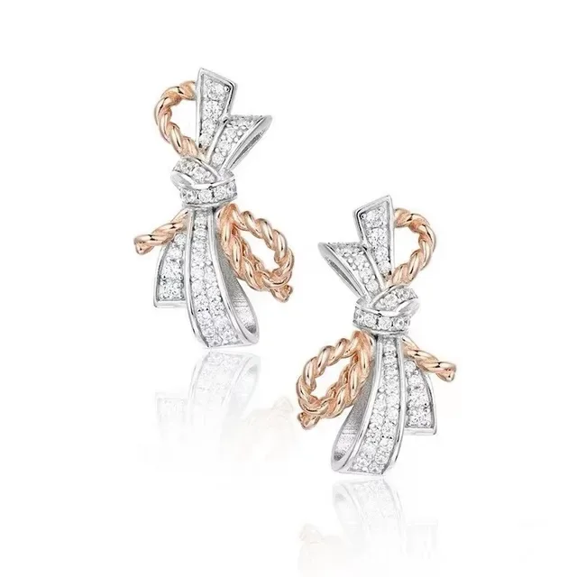 Two-Tone Gold Pavé Bow and Rope Earrings 2
