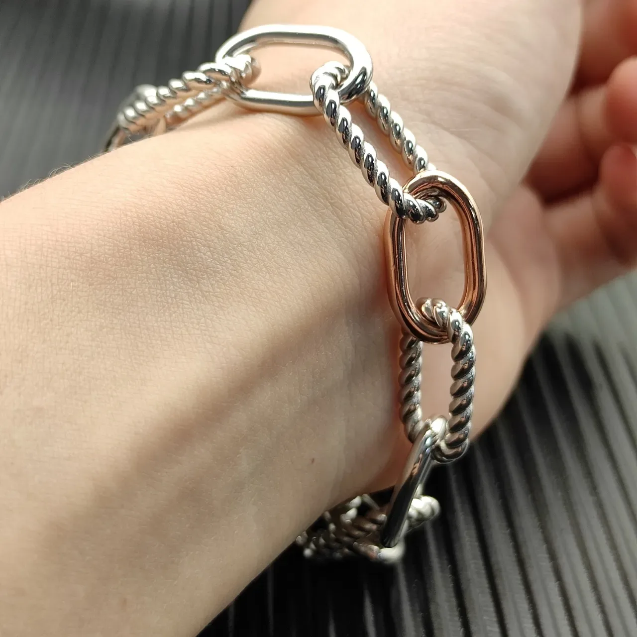 Two-Tone Twisted Rope-Link Chain Bracelet 6