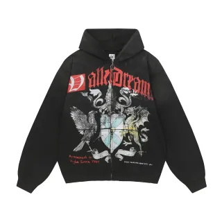 Vale Graphic-Print Oversized Zip-Up Hoodie