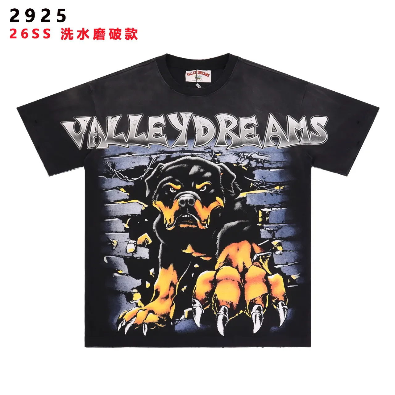 Valley Dreams Distressed Wash Graphic Print Rottweiler T-Shirt 3